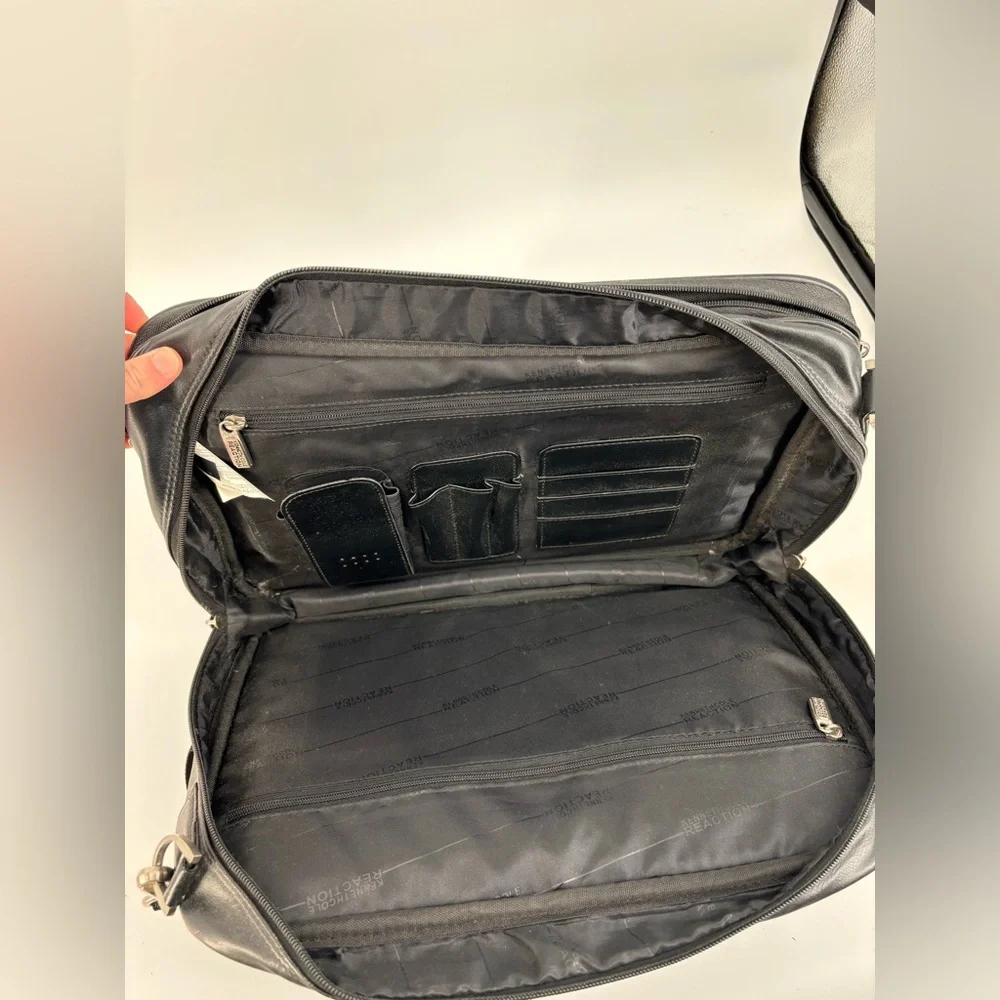 KENNETH COLE REACTION Black Leather Men's Laptop Bag Briefcase